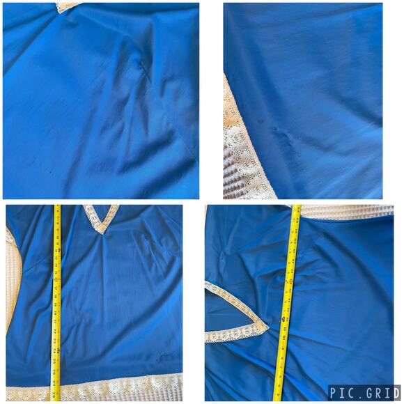 VTG Hand Made Blue Lace Trim 3 Piece Pajama Sleep Set Robe Shirt & Pants Small - Picture 5 of 12